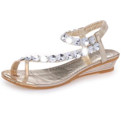 China New PU Low Heel Buckle Toe Rhinestone Sandals Women Diamond Casual Sandals for sale