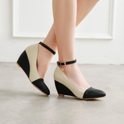 China Height Increasing 2021 New Fashion Women Ankle Strap Shoes Wedge Soft Ladies Shoes for sale