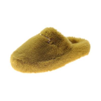 China Fashion Trend Women Winter Fur Flat Slippers Slip On Comfortable Flat Indoor House Slippers Shoes For Ladies Girls for sale