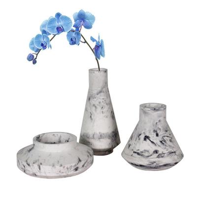 China Marble Effect Smooth White Concrete Plant Pots 3 Pcs Max Size 25cm × 25cm × 10cm for sale