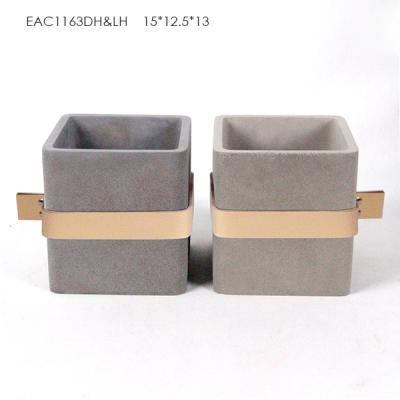 China Waterproof Grey Concrete Flower Pots / Cement Plant Pots With Leather Tape for sale