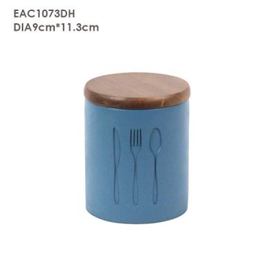 China Cylindrical Tea Concrete Kitchen Accessories Jars Four Color With Wood Lids for sale