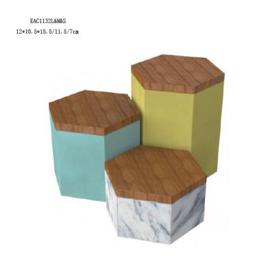 China Colored Concrete Home Decor Marbled Hexagon Box With Solid Wooden lids for sale