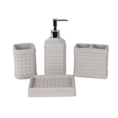 China Light Gray Exquisite Concrete Bathroom Accessories Check Pattern 4 - Piece Suit for sale