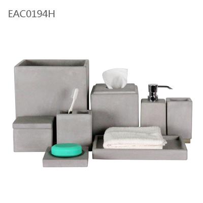 China 8 Piece Bathroom Square Concrete Tumbler / Natural Concrete Tissue Box for sale