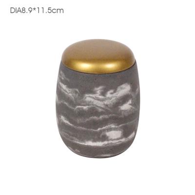 China Black Marble Effect Concrete Candle Holder Attach Golden Painted Lid for sale