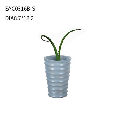 China Blue Pillar Embossment Concrete Vase Handmake For Interior Decoration for sale