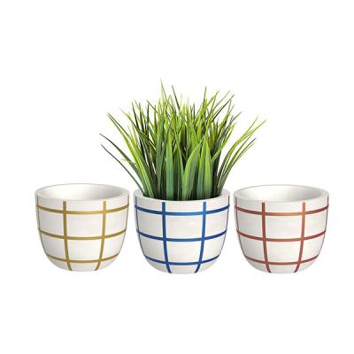 China Colorful Stripe Decoration Cement Planter / Lattice Hotel Decoration Concrete Planters for sale