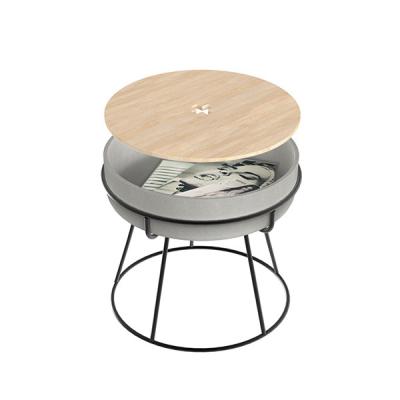 China Light Grey Round Concrete Stool With Metal Holder , Wooden Flat Base for sale