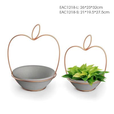 China Gold Wire Apple Shape Concrete Vase Christmas Decor Flower Planter Pot for sale