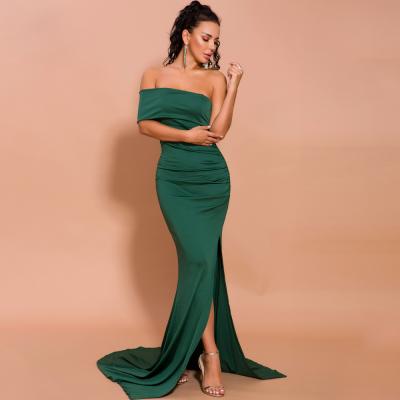 China Sexy Dry Cleaning Off The Shoulder High Slit Dresses Elegant Female Solid Color Maxi Dress Sleeveless for sale