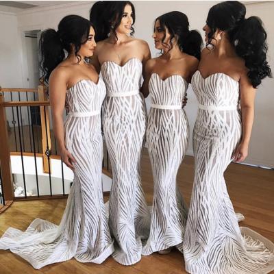 China Sequin Strapless Sleeveless White Wedding Women's Long Evening Maxi Dress Gown For Bridesmaid for sale