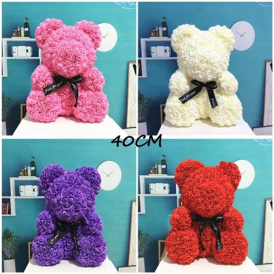 China Wholesale High Quality Hot Sale 40cm Natural Touch Sitting Bear Flower Rose Bear for sale