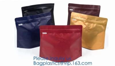 China Bolso reforzado inferior del cuadrado biodegradable de la hoja, bolso de café inferior plano del escudete con la válvula de desgasificación, bolso de empaquetado f del escudete en venta