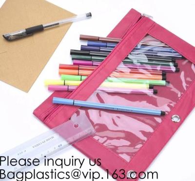 China Los productos de los efectos de escritorio dibujan a lápiz la caja de lápiz portátil del Pvc de la bolsa para los estudiantes, 3 Ring Binder Zippered Pencil Pouches con claro en venta