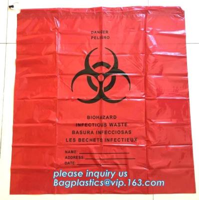 China Amarillo con el bolso de basura plástico del lazo del logotipo negro del biohazard, bolso de basura útil de alta calidad con el lazo, BAGEASE en venta