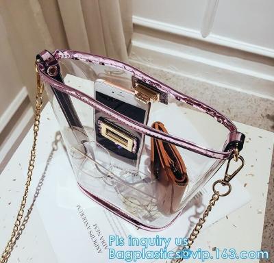 China Bolso que hace compras plástico del PVC de la aduana clara del bolso que hace compras del bolso del regalo, señoras de las bolsas de asas claras del pvc de la manija del bolso brillante de las compras h en venta