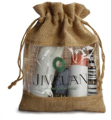 China vinyl drawstring organza gift bags, Jute PVC bag, Drawstring Jute window bag, Jute PVC window, Transparent PVC Window for sale