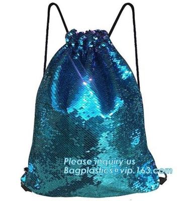 China Mochila superior de la secuencia de la red de bolso de Mesh Beach Bag Drawstring Beach, mochila de la escuela de la magia del brillo para el bagplastics del adolescente en venta