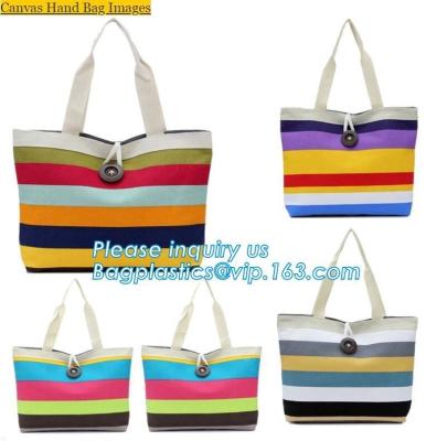 China bolso de compras de encargo del regalo del bolso de la lona de algodón de la nueva del estilo bolsa de asas negra de la lona para la promoción, playa de encargo de la raya del bolso femenino en venta