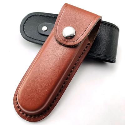 China Push Button Knife Sheath Cover, Cowhide Head Layer Cowhide For Folding Knife  Real Leather Pocket Knife Case for sale