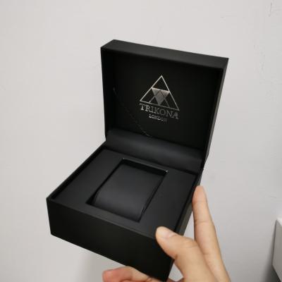 China Luxury High Quality Black Logo Handmade Custom Leather Watch Case Gift Packaging Simple Watch Box Foam Insert for sale