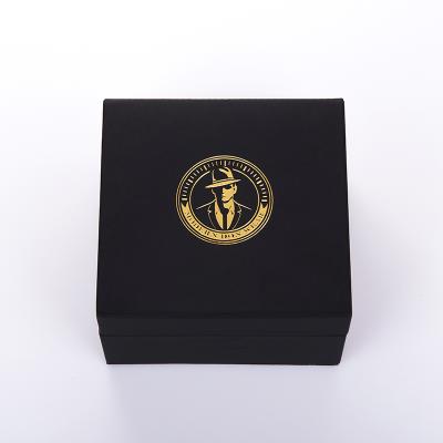 China Custom Gold Foil Logo Black Leather Paper Gift Brand New Handmade Packaging Simple Watch Box for sale