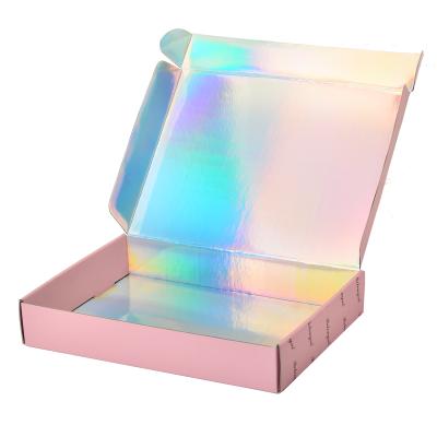 China Recyclable Hot Selling Gift Package Box Customized Logo Beauty Products Package Holographic Corrugated Shipping Box for sale