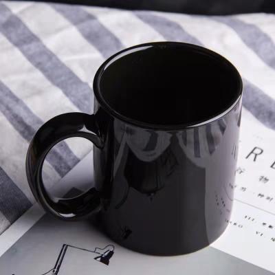 China Viable Absolute Black Ceramic Coffee Mug Family Breakfast Cup Office Mug for sale