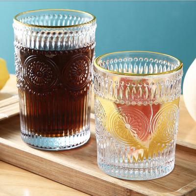 China New Classic/Postmodern Tumbler Cup Milk Water Glass OEM Logo Fashion Drinking Glassware Mug Crystal Gold Rim Drinking Glasses for sale