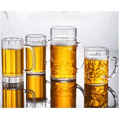 China Wholesale Customized New Affordable Classic/Postmodern Logo Glass Mugs Beer Drinking Glass Mug 450ml 500ml 600ml With Handle for sale