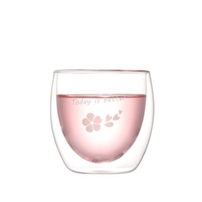 China Wholesale Viable Glass 11oz 15oz 16oz Pink Glass Double Cup Custom Mug With Logo for sale