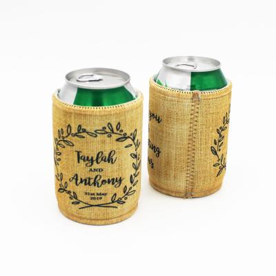 China Factory Waterproof Neoprene Custom Wedding Stubby Holder Can Coozie With Base Box Cooler With Overlock Band Stitch for sale