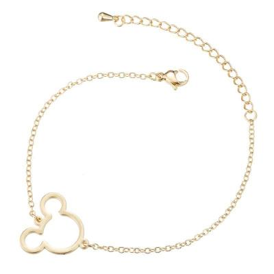 China Cute Most Fashionable Popular Non Tarnish 18K Rose Gold Plated Stainless Steel Women Silver Minnie Mouse Cute Mickey Head Bracelet Jewelry for sale