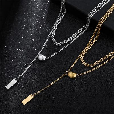 China New Fashion Design Necklace Women Stainless Steel Simple Gold Plated Small Gold Plated Double Clavicle Bean Chain Jewelry for sale