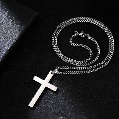 China Fashionable Stainless Steel Cross Necklace Hip Hop Dangle Men and Women Retro Stainless Steel Sweater Chain Belt Clothing Accessories for sale