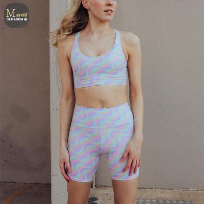 China Breathable Wave Flower Print New Arrival Recycled Yoga Suit Butt Lifting High Waist Yoga Clothing Pants Set Recycled Activewear for sale