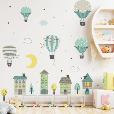 China Waterproof+Eco-friendly Hand Paint Air Balloon City Wall Decals Warm Home Wall Sticker Kids Room Boy Bedroom Nursery Decoration Kids Room for sale