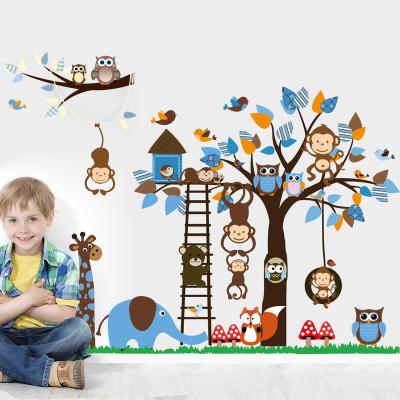 China Waterproof+Eco-friendly Color Owl Monkey Squirrel Animal Tree Wall Sticker Kids Room Living Room Nursery Hmoe Decoration Wall Decal for sale