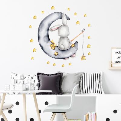 China WALL STICKER Cartoon Rabbit Moon Star Wall Decal For Home Baby Room Bedroom Nursery Decoration Kids Wall Sticker for sale