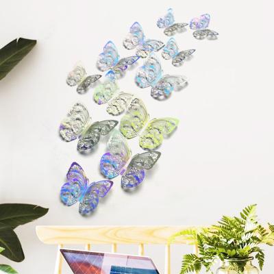 China 12 PCS 3D Easy Hollow Colorful Butterfly Wall Decal For Kids Room Party Decorative Sticker for sale