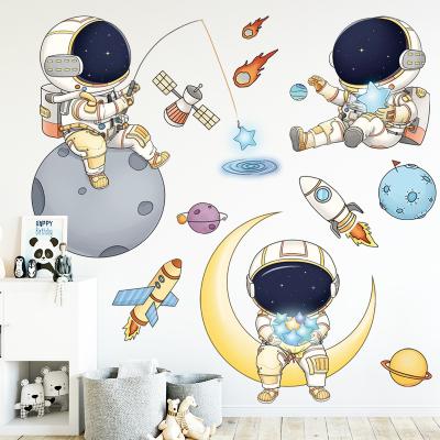 China Astronaut Planet Wall Stickers Waterproof+Eco-friendly Black Space Gold Stars Cartoon for Kids Room Boy Room Baby Nursery Decals Home Decoration for sale