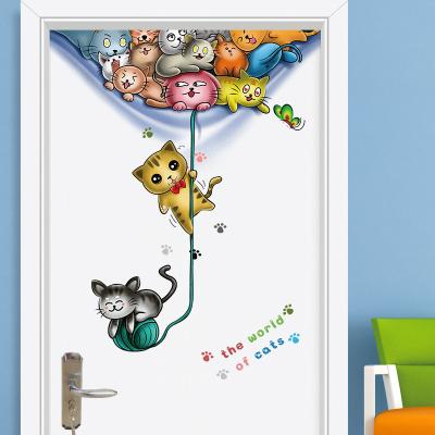 China Waterproof+Eco-friendly Lovely Cartoon Cats Animals Wall Stickers For Bedroom Kids Baby Room Home Decoration Wall Decal for sale