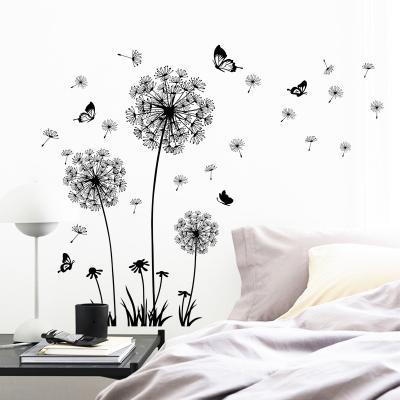 China Black Waterproof+Eco-friendly/PVC Decorative Murals Wall Decals Dandelion Butterfly Wall Art Stickers Style Plant Living Room Blue Furniture Background for sale