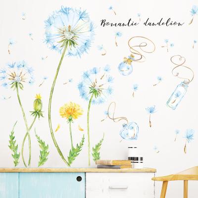 China Waterproof+Eco-friendly Blue Watercolor Dandelion Wall Decal For Kids Room Bedroom Living Room Wall Decorative Sticker for sale