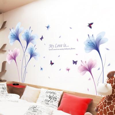 China Blue Mural Bedrooms TV Sofa Background Decorative Wall Sticker Waterproof+Eco-friendly Flower Butterfly Wall Decal Living Room for sale