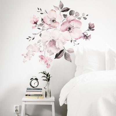 China WALL STICKER Watercolor Rose Flowers Wall Sticker For Kids Room Bedroom Girl Room Home Decoration Wall Decal for sale