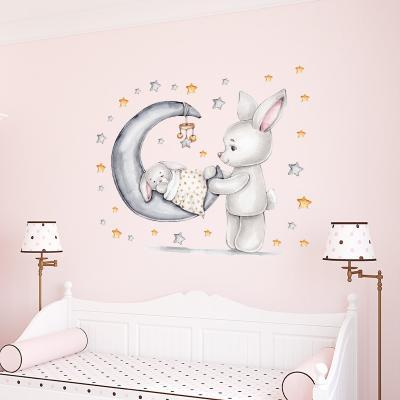 China Waterproof+Eco-friendly Kindergarten Theme Decoration Maid Love Night Bunny Wall Decal For Home Kids Room Nursery Decoration Kids Wall Sticker for sale