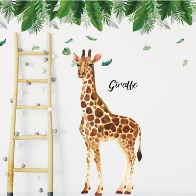 China Waterproof+Eco-friendly 150cm Tall Giraffe Green Leaves Wall Stickers For Kids Baby Bedroom Decoration Home Wall Decal for sale