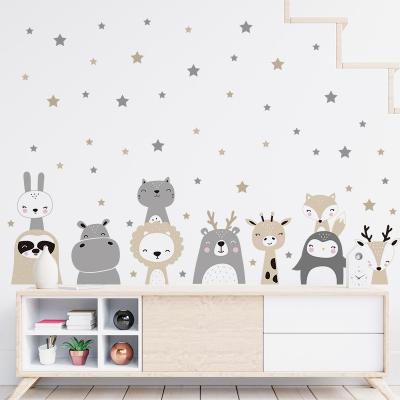 China Cute Lion Bunny Forest Animals Stars Bear Deer Wall Decals Waterproof+Eco-friendly Cartoon Wall Stickers for Kids Room Baby Nursery Room Bedroom Murals for sale